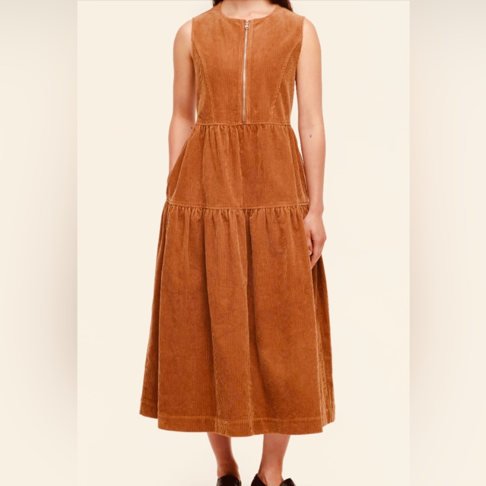 Aligne Brown Tiered A-Line Midi Dress for Casual Occasions